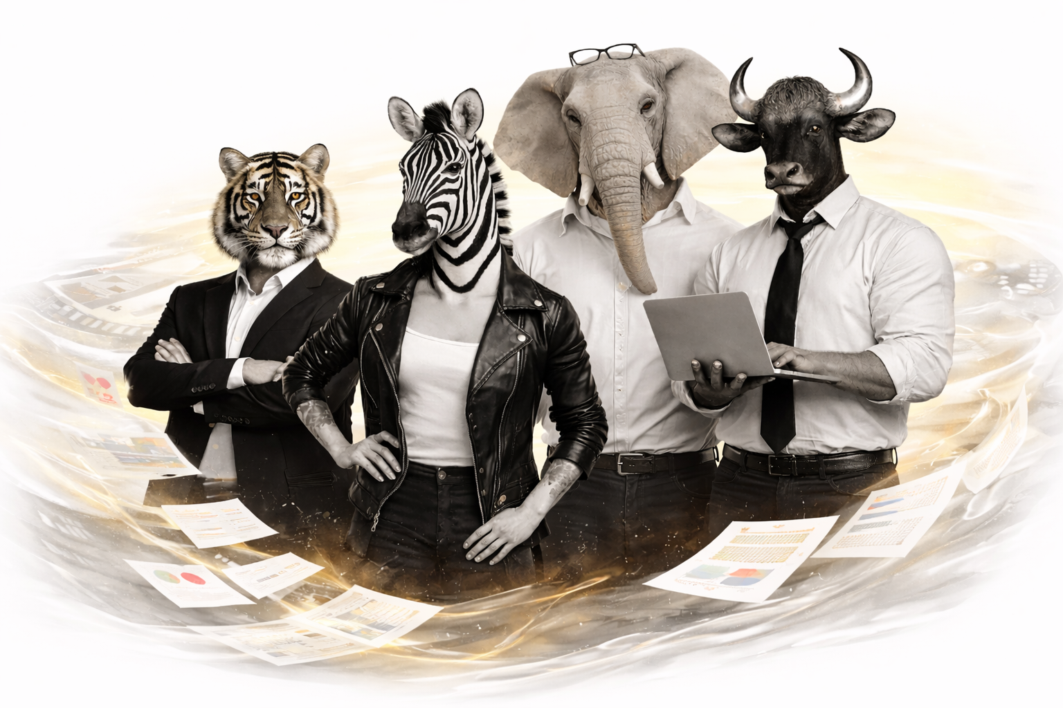 Team of animal-headed professionals